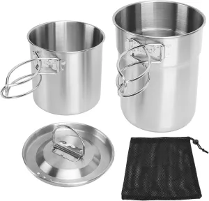 Lightweight Stainless Steel Camping Cookware Set Portable Outdoor Pots Pans with Stable Handle Design Foldable Cook Set for Hiking Traveling Camping Including Camping Cups Mugs Pot