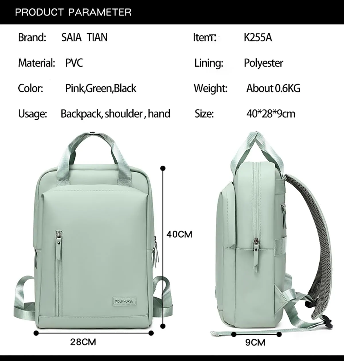 Lightweight Waterproof Travel Backpack for Women – 0.6KG, 15-Inch Laptop Compartment, Anti-Theft Design, Durable & Stylish (Pink/Green/Black)