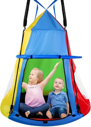 Liliful Kids Hanging Tent Saucer Swing, 39 Inch Outdoor Saucer Tree Swing with Hanging Kit, 600 LBS Capacity Kids Tree Swing Tent for Kids Indoor Outdoor Backyard