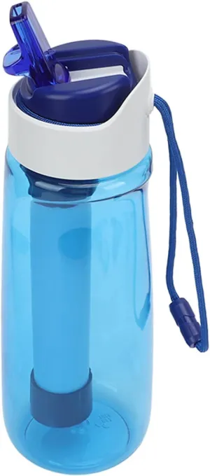 LIZEALUCKY Sports Water Bottle with Filter, Plastic Hydration Travel Mug Water Bottle Washable Multi Layer Filtration Purified Sports Flask for Fitness Sport and Outdoor(Blue)