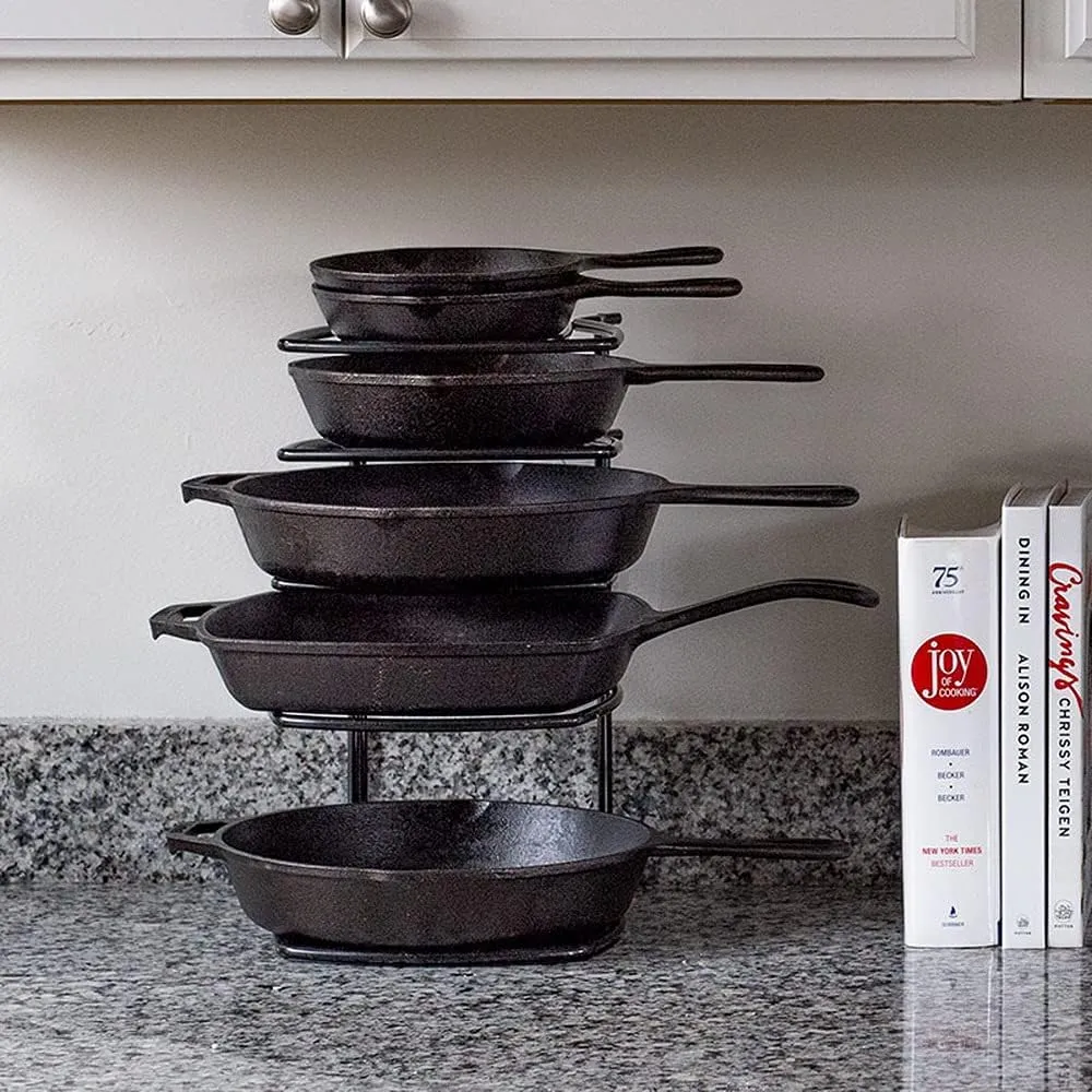 Lodge 5-Tier, Kitchen and Pantry Cast Iron Cookware Storage Organizer, Steel Construction, Matte Black , 11.07 x 8.25 x 14.32
