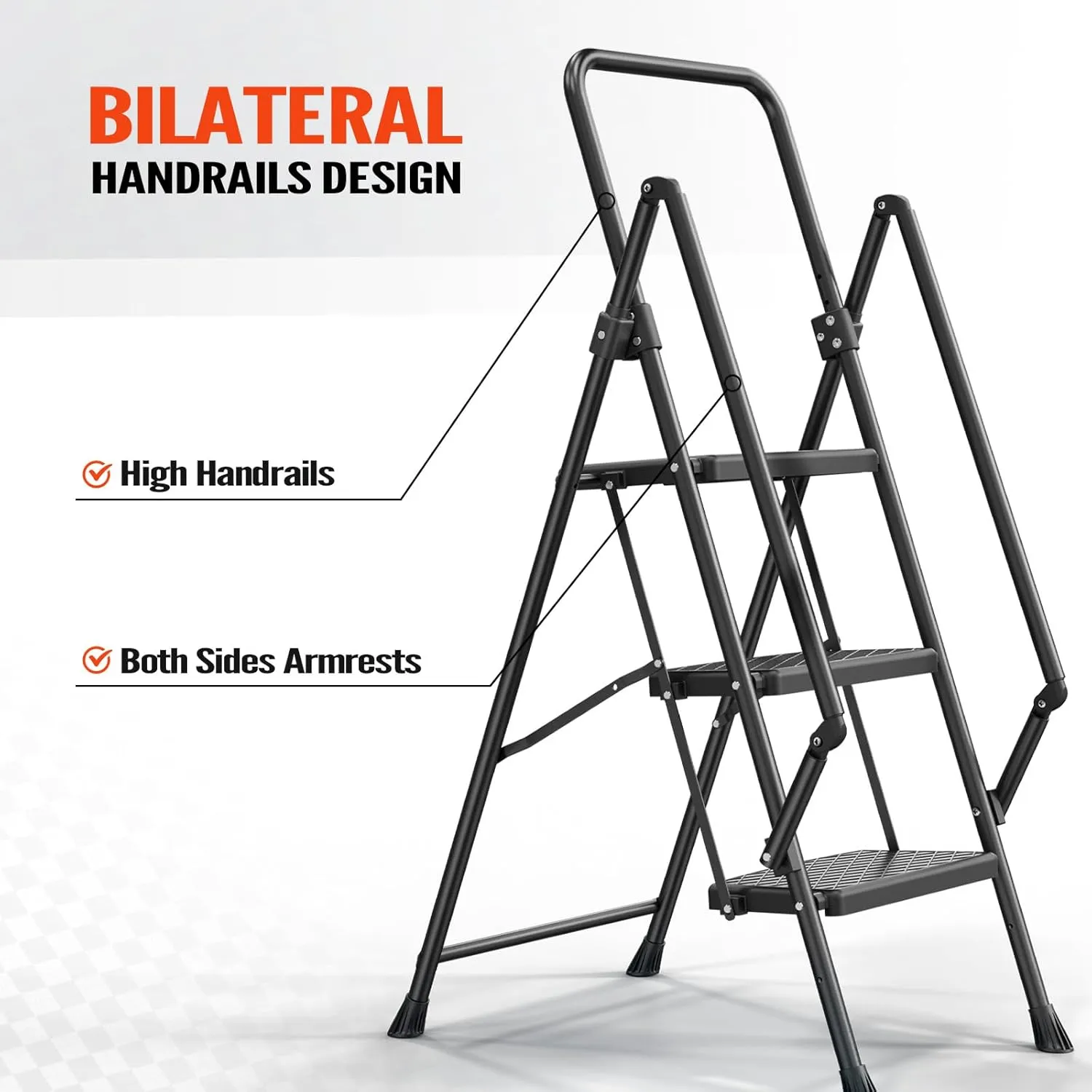 LUISLADDERS 3 Step Ladder with Handrails, Folding Step Stool with Widened Anti-Slip Pedal, 500lbs Lightweight Step Ladder 3 Step Folding, Multi-use for Home Kitchen Pantry Office, Black