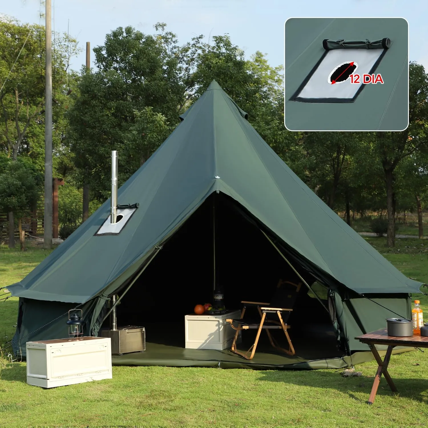 Luxury Cotton Bell Tent, Yurt Canvas Tent with Stove Jack, 4/6/8 Person Family 4 Season Camping