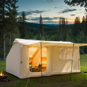 LVUYOYO Inflatable Camping Tent, 4 Season Glamping Tent with Mesh Windows, Waterproof Oxford Family Cabin Tents, Easy Setup Blow Up Tent for Person