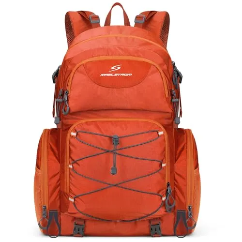 Maelstrom Hiking Backpack, 40L Waterproof Camping Daypack for Men and Women, Lightweight Travel Pack with Rain Cover-Orange.
