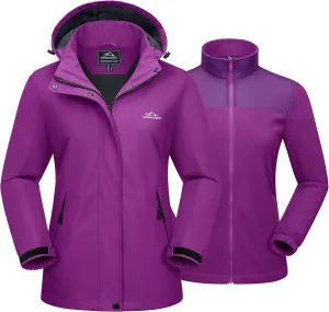 MAGCOMSEN Women's 3 in 1 Ski Jacket Water Resistant Winter Snow Coat Warm Fleece Lined Windproof Hiking Rain Outwear