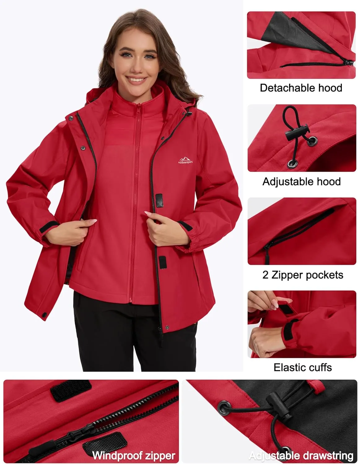 MAGCOMSEN Women's 3 in 1 Ski Jacket Water Resistant Winter Snow Coat Warm Fleece Lined Windproof Hiking Rain Outwear