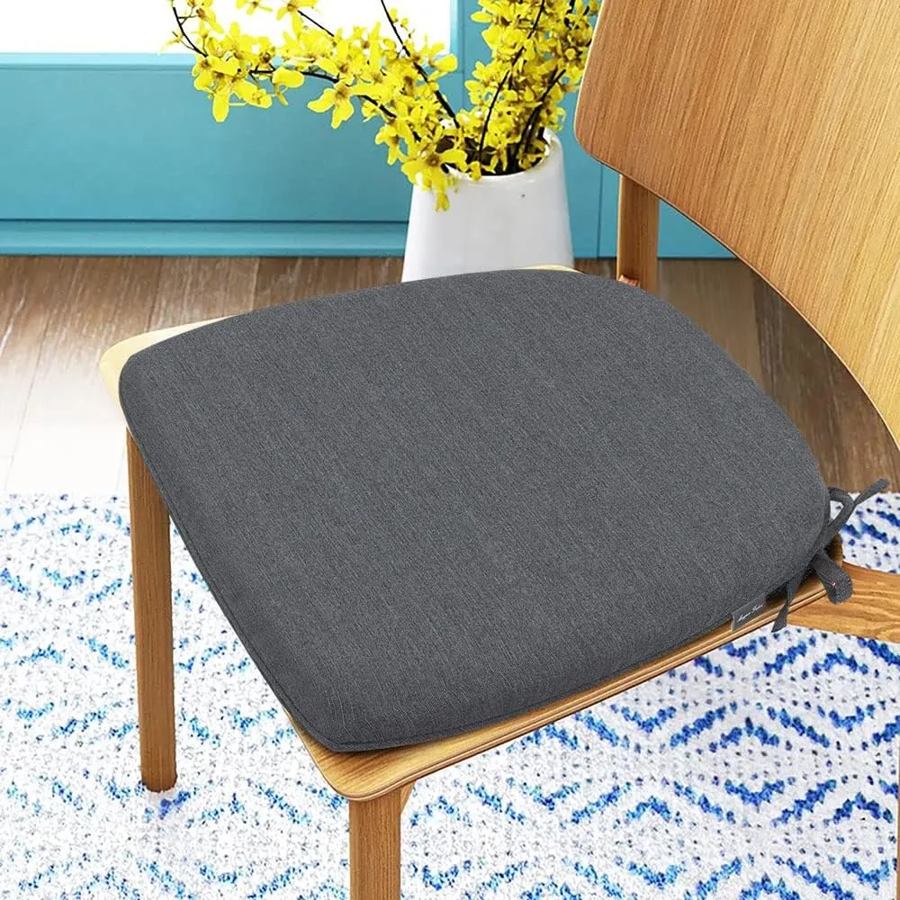 Magpie Fabrics 17"x16"x2" U-Shape Chair Cushions with Ties 4 Count, Outdoor Indoor Waterproof All Weather Seat Pads Decoration for Patio Garden Dining Office - Dark Gray