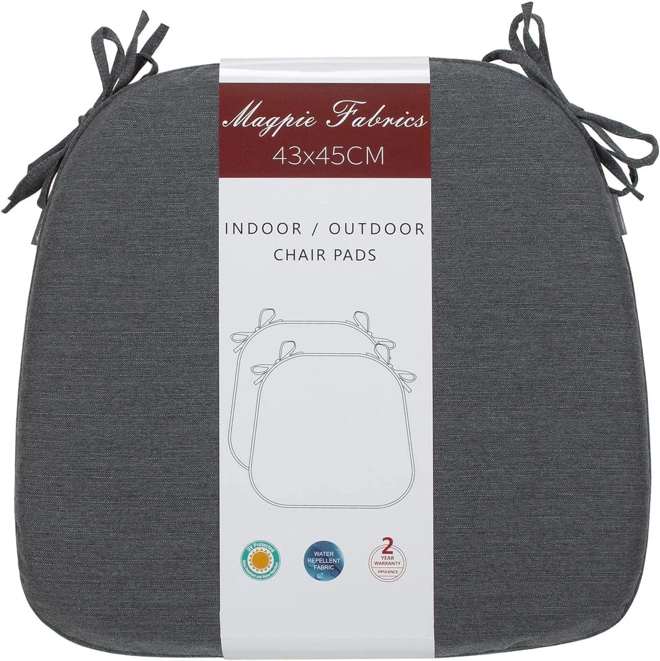 Magpie Fabrics 17"x16"x2" U-Shape Chair Cushions with Ties 4 Count, Outdoor Indoor Waterproof All Weather Seat Pads Decoration for Patio Garden Dining Office - Dark Gray