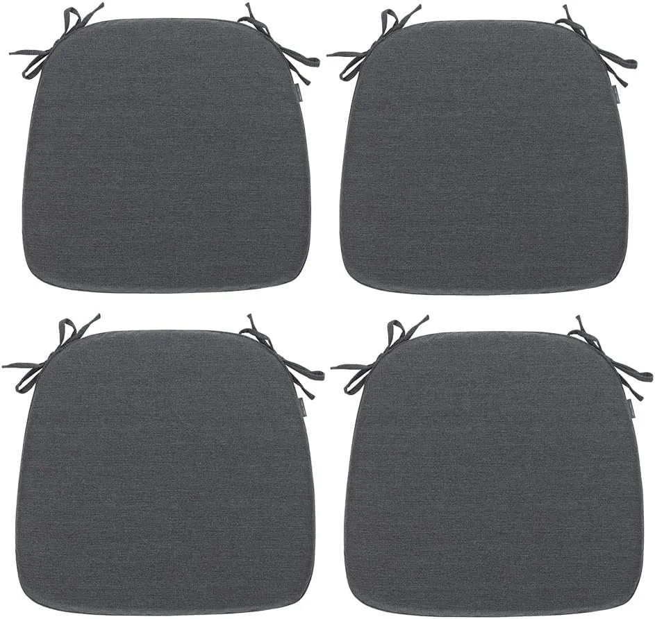 Magpie Fabrics 17"x16"x2" U-Shape Chair Cushions with Ties 4 Count, Outdoor Indoor Waterproof All Weather Seat Pads Decoration for Patio Garden Dining Office - Dark Gray