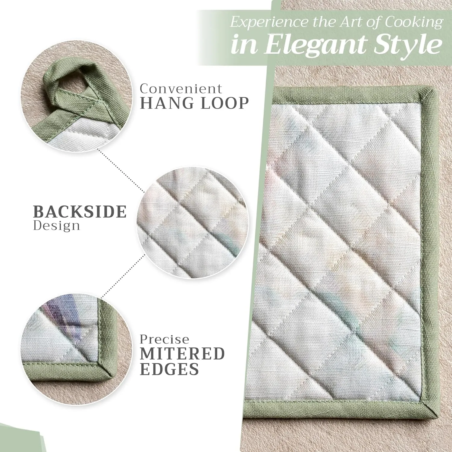 Maison d' Hermine 100% Cotton Oven Mitt & Pot Holder Set (7.5"x13" & 8"x8") Heat Resistant BBQ Cooking Gloves with Loop, Baking, Grilling, Kitchen, Handling Hot Pans Spring/Summer (Flying Birds)