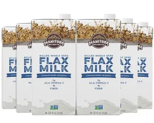 Manitoba Milling Company Original Flax Milk| Unsweetened | 3000mg ALA OMEGA-3 | 2 Tbsp Flaxseed per Serving | 4g Protein & 3g Fiber | Non-GMO, Plant-Based, Non-Dairy| Shelf-Stable, 32 oz (Pack of 6)