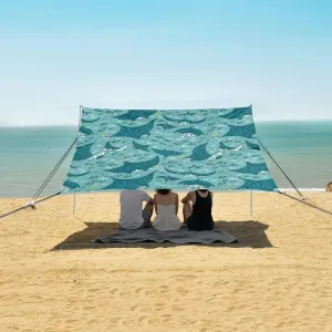 Manta Ray and Fish Beach Canopy Tent Anti-UV & Wind Resistant, Marine Life Camping Sun Shelter Easy Setup Portable,Outdoor Shade Tents with Sandbags,Sand Shovels,Ground Pegs & Stability Poles