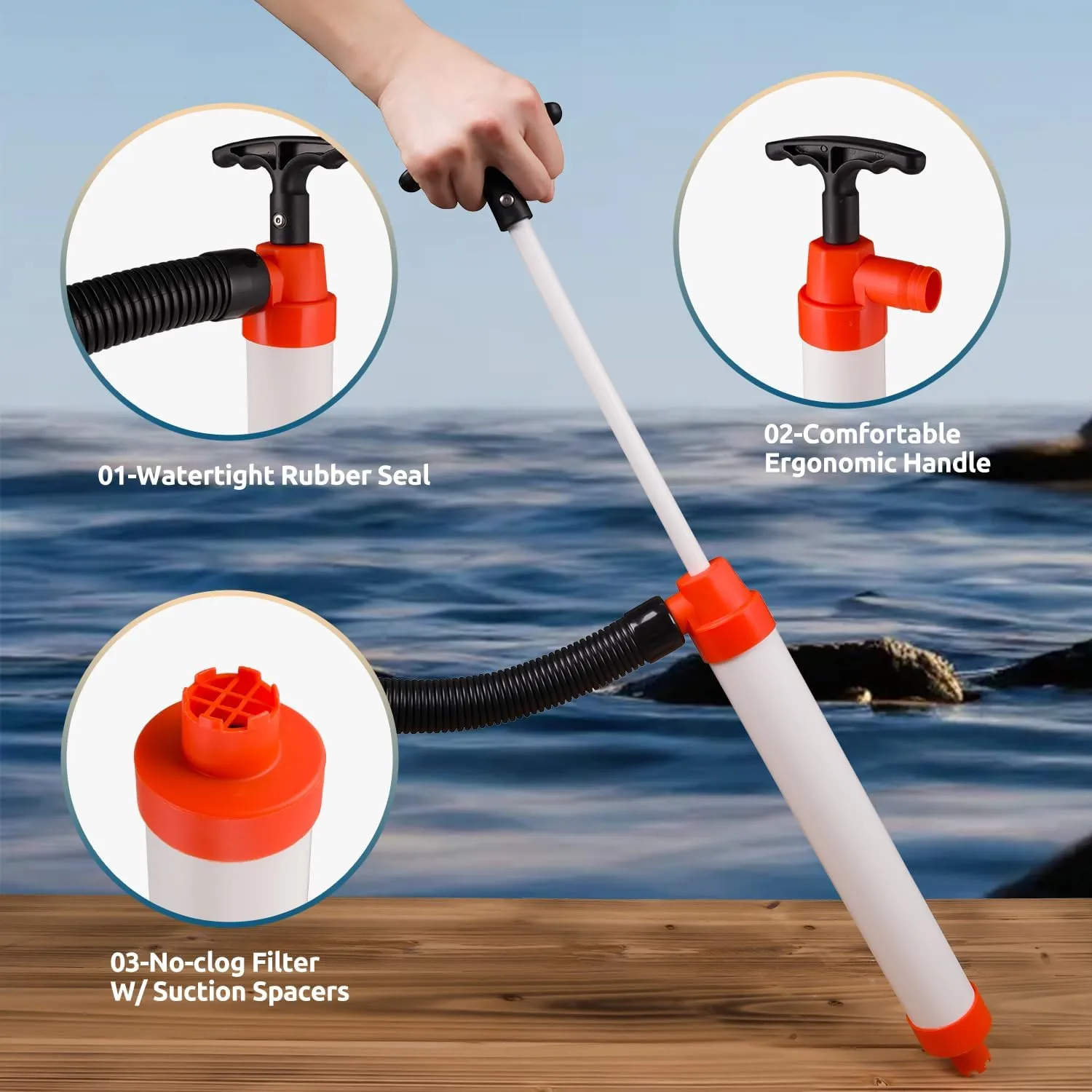Manual Bilge Pump for Boats Kayak Canoe Hand Water Pump | Siphon Pump Bailer Kayaking Boat with Hose Portable Held 20 Gallons Per Minute Suction Marine Grade Regular (Short Version1)