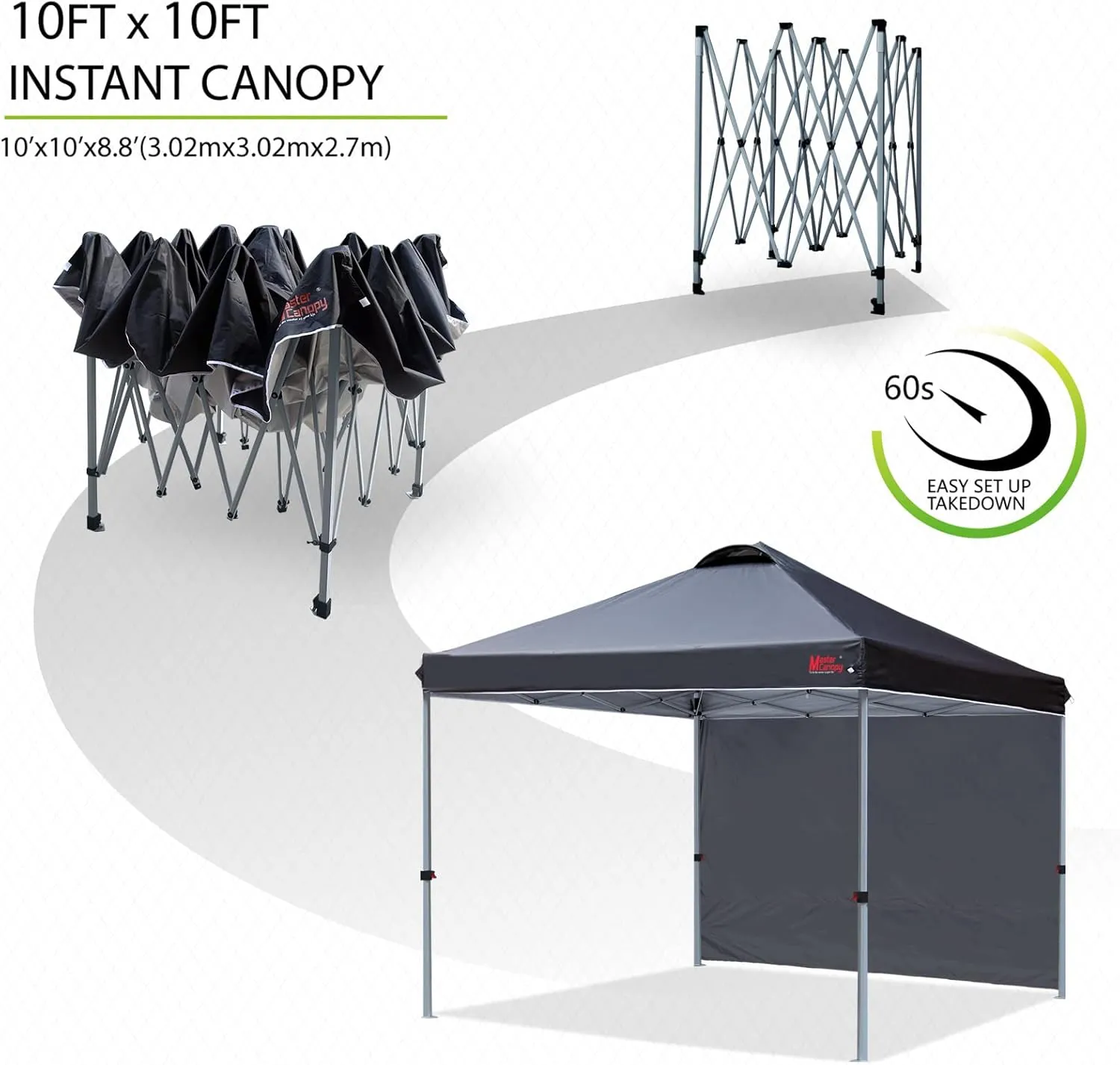 MASTERCANOPY Durable Pop-up Canopy Tent with 1 Sidewall (10'x10',Black)