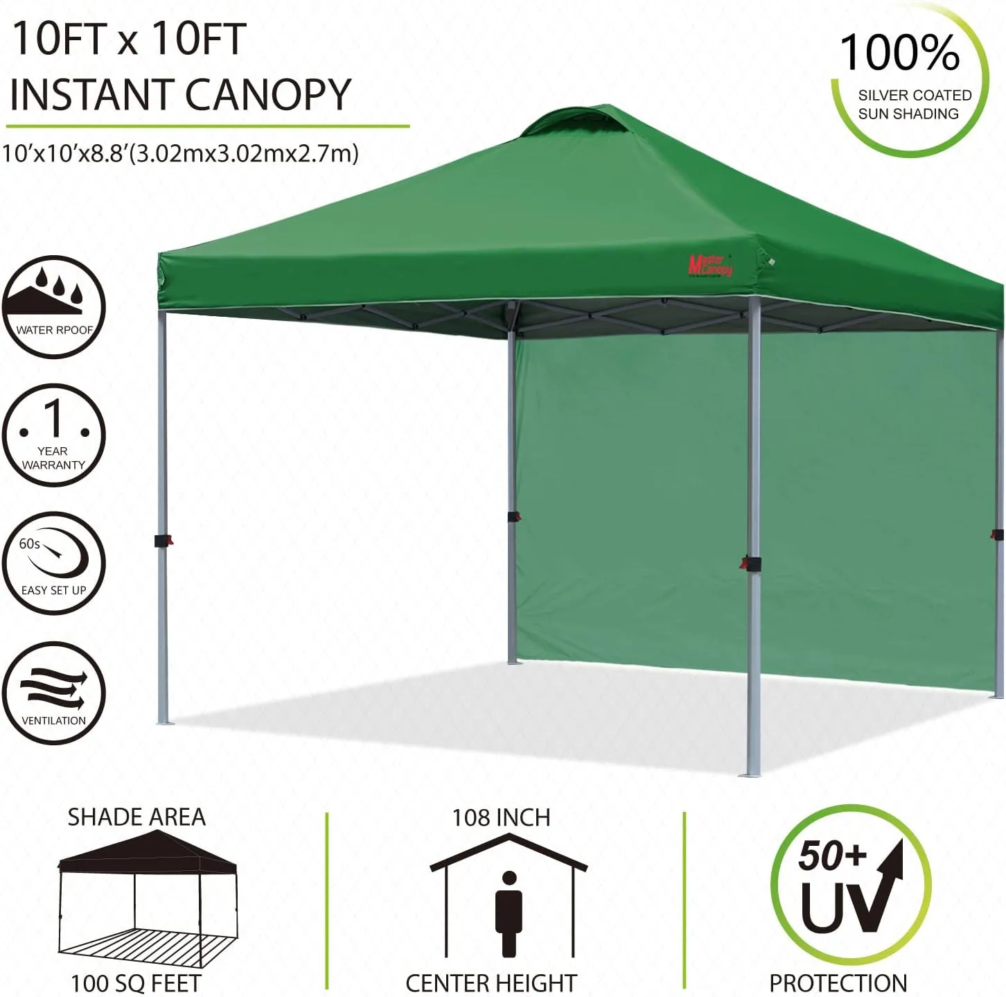 MASTERCANOPY Durable Pop-up Canopy Tent with 1 Sidewall (10'x10',Forest Green)