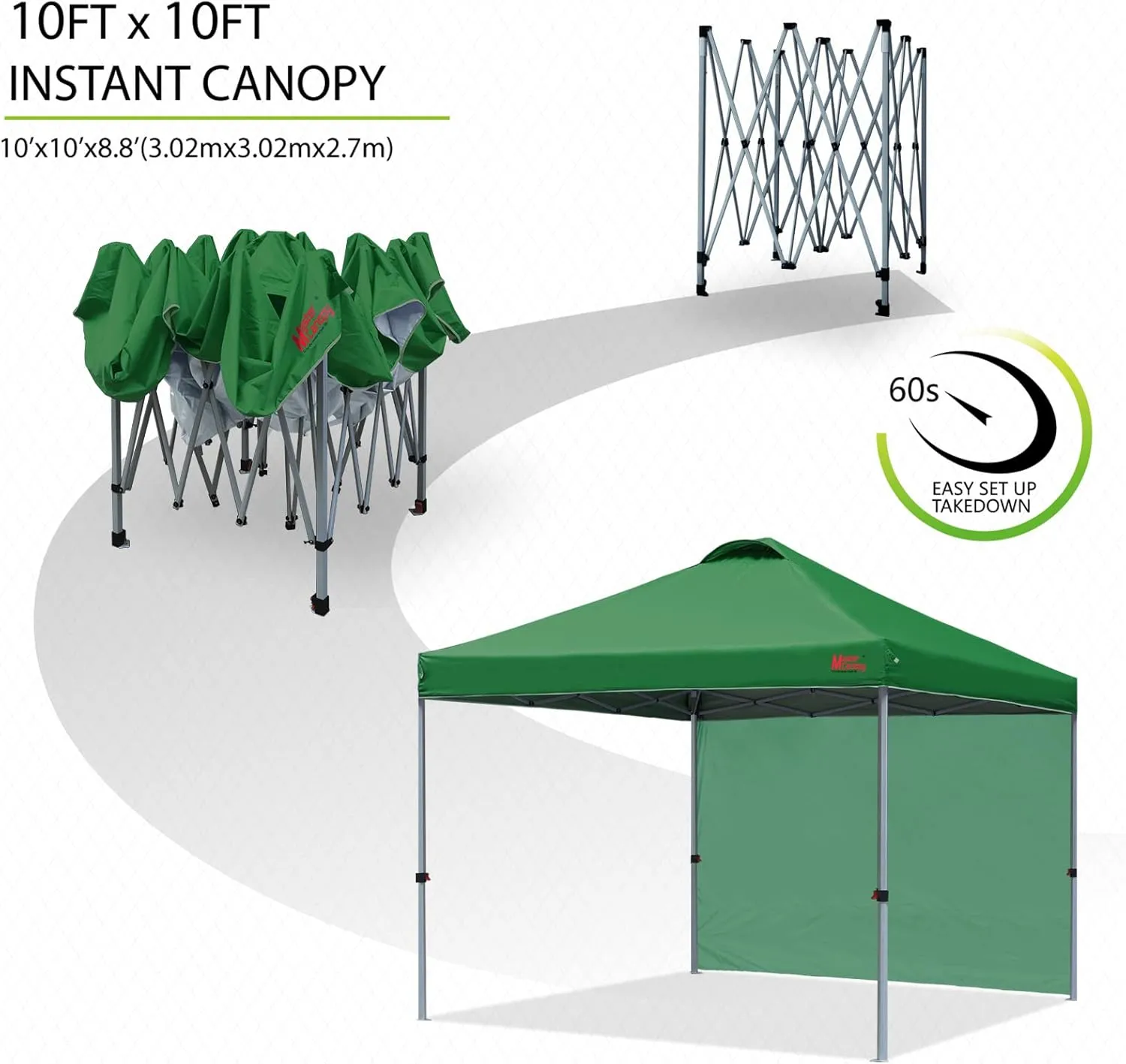 MASTERCANOPY Durable Pop-up Canopy Tent with 1 Sidewall (10'x10',Forest Green)
