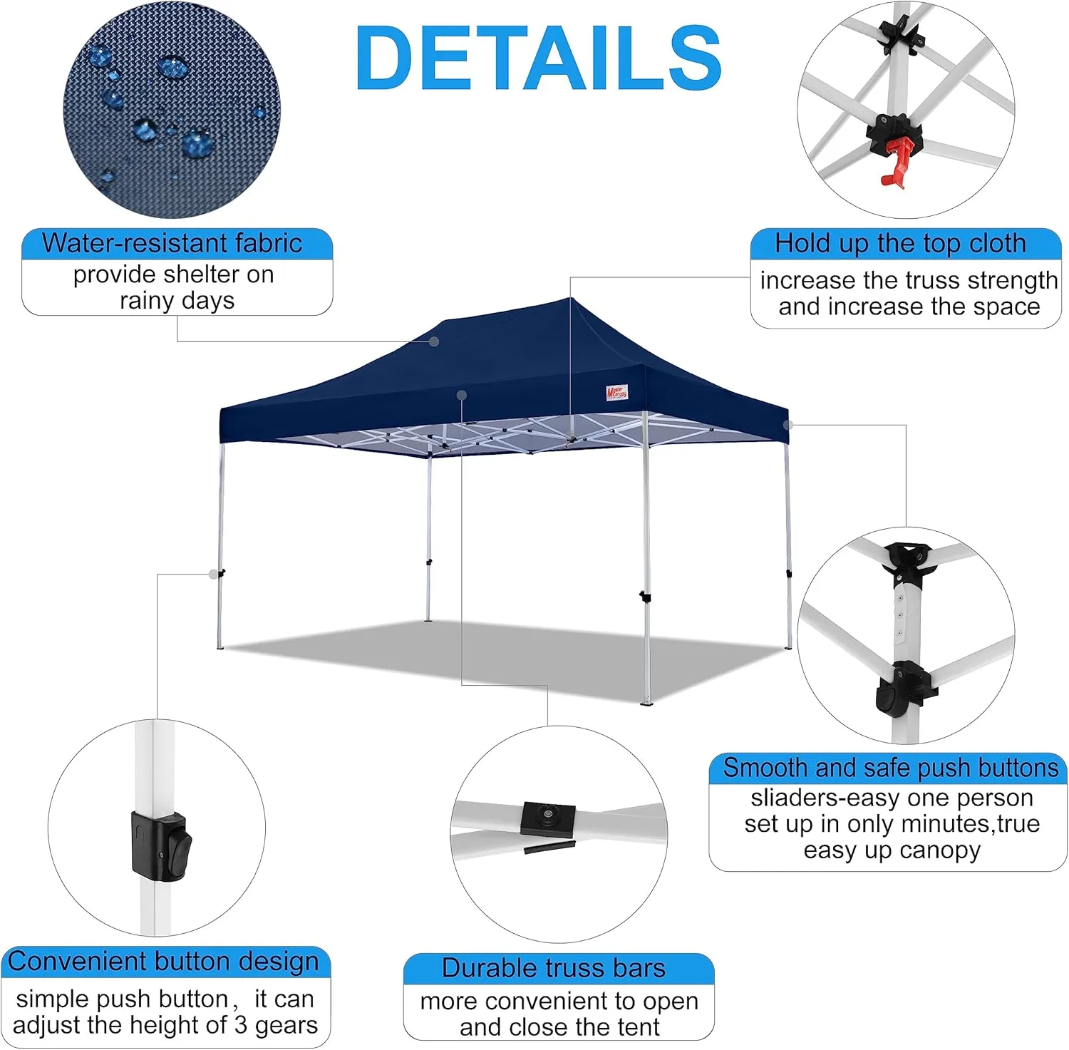 MASTERCANOPY Pop Up Canopy Tent Commercial Grade 10x15 Instant Shelter (Navy Blue)