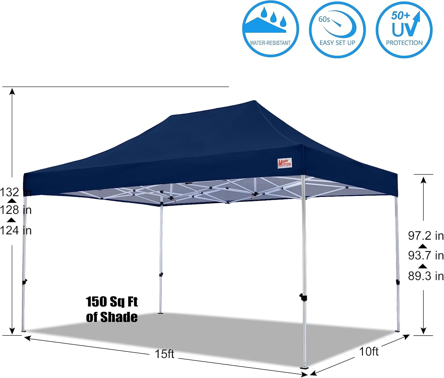 MASTERCANOPY Pop Up Canopy Tent Commercial Grade 10x15 Instant Shelter (Navy Blue)