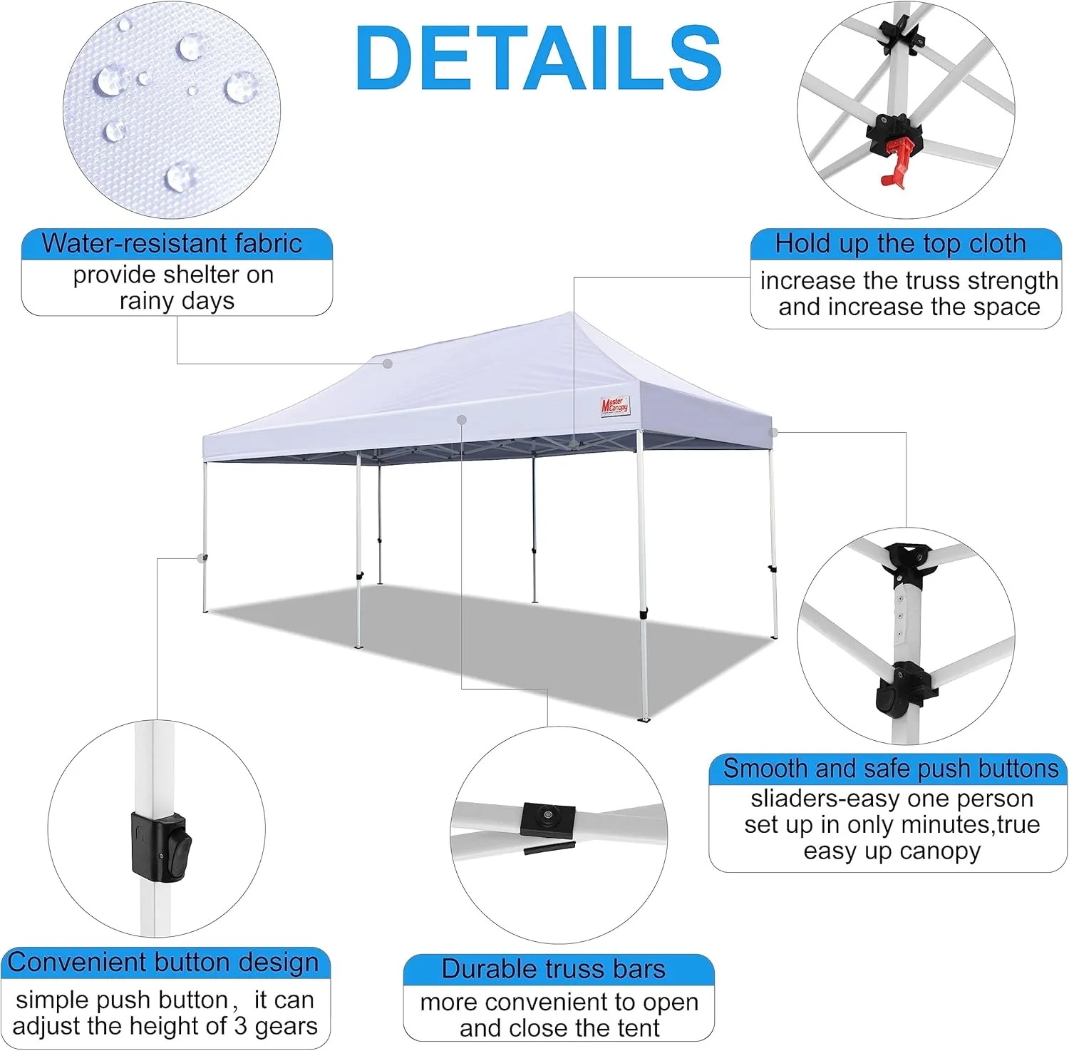MASTERCANOPY Pop Up Canopy Tent Commercial Grade 10x20 Instant Shelter (White)