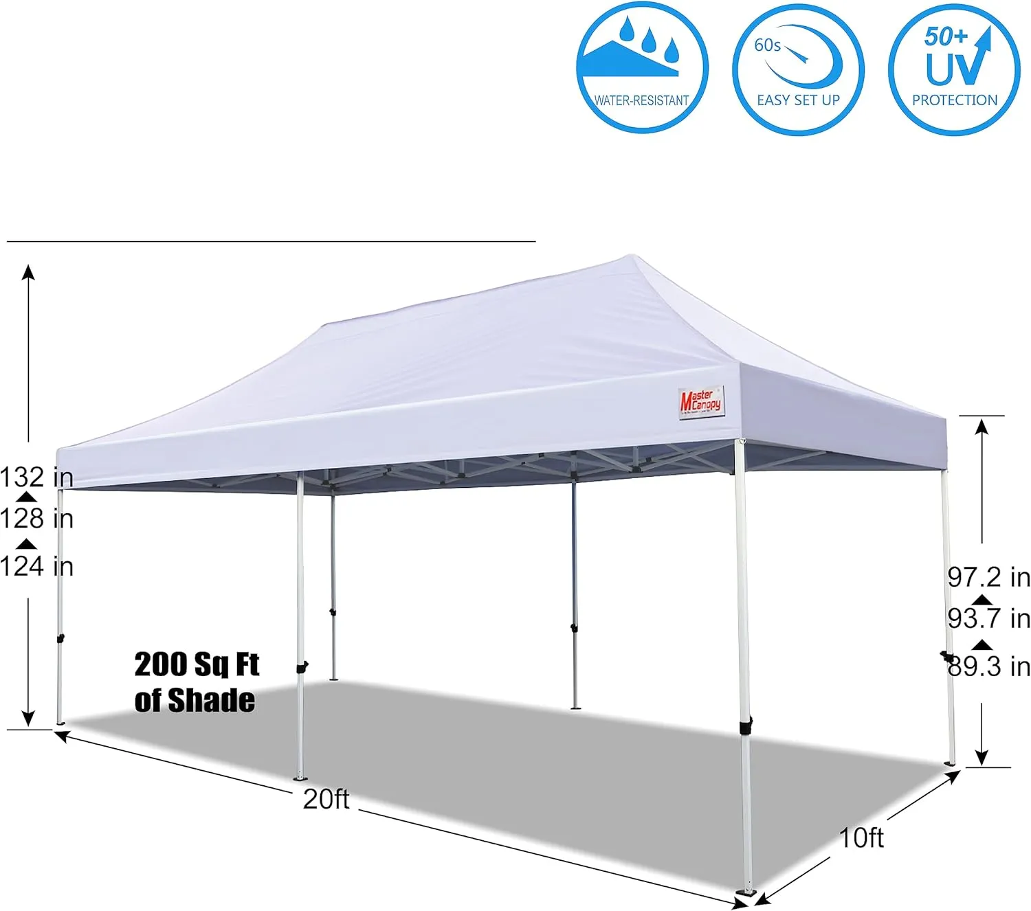 MASTERCANOPY Pop Up Canopy Tent Commercial Grade 10x20 Instant Shelter (White)