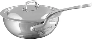 Mauviel M'Cook 5-Ply Polished Stainless Steel Chef Pan With Lid, And Cast Stainless Steel Handle, 2.1-qt, Made In France
