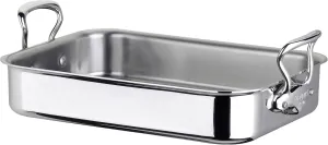Mauviel M'Cook 5-Ply Polished Stainless Steel Roasting Pan with Cast Stainless Steel Handles, 13.7 x 9.8-in, Made in France