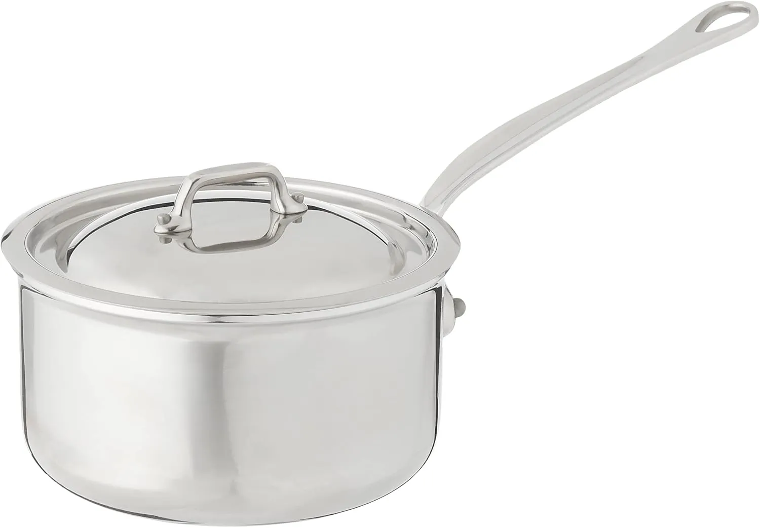 Mauviel M'Cook 5-Ply Polished Stainless Steel Sauce Pan With Lid, And Cast Stainless Steel Handle, 1.8-qt, Made In France