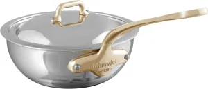 Mauviel M'Cook B 5-Ply Polished Stainless Steel Chef Pan With Lid, And Brass Handle, 2.1-qt, Made In France