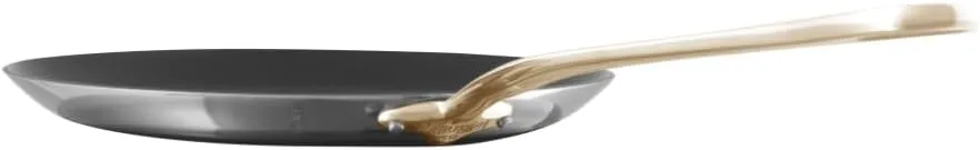 Mauviel M'Cook B 5-Ply Polished Stainless Steel Crepe Pan Eclipse With Brass Handle, 11.8-in, Made In France