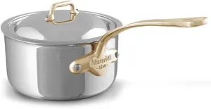 Mauviel M'Cook B 5-Ply Polished Stainless Steel Sauce Pan With Lid, And Brass Handle, 3.4-qt, Made In France