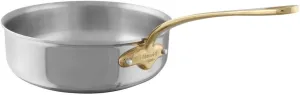 Mauviel M'Cook B 5-Ply Polished Stainless Steel Saute Pan, With Brass Handle, 3.2-qt, Made In France