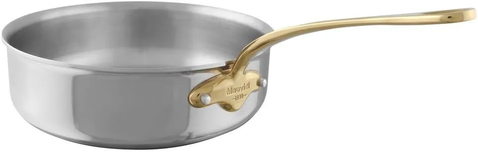 Mauviel M'Cook B 5-Ply Polished Stainless Steel Saute Pan, With Brass Handle, 3.2-qt, Made In France