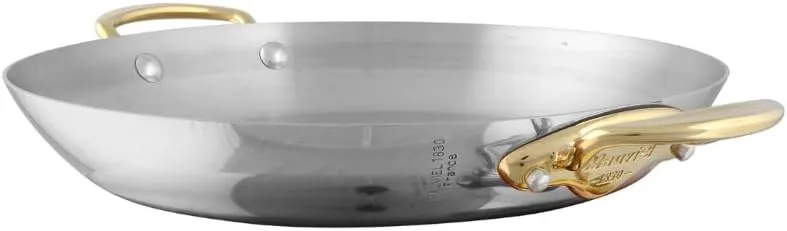 Mauviel M'Cook B Stainless Steel Round Pan With Brass Handles, 9.4-in, Made In France