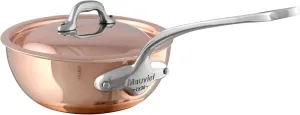 Mauviel M'Heritage 150 S 1.5mm Polished Copper & Stainless Steel Chef Pan With Curved Lid, And Cast Stainless Steel Handle, 1.26-qt, Made In France