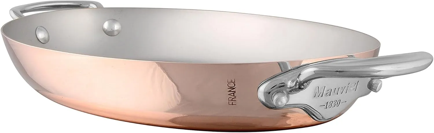 Mauviel M'Heritage 150 S 1.5mm Polished Copper & Stainless Steel Oval Pan With Cast Stainless Steel Handles, 11.8-in, Made In France