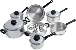 Maxam 9-Element Waterless Cookware Set, Durable Stainless Steel Construction with Heat and Cold Resistant Handles, 17-Pieces