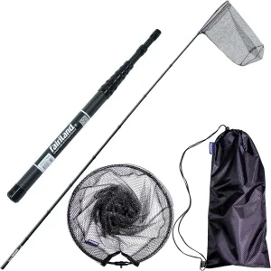 Maykay Long Handle Fishing Net with Extendable Carbon Pole and Collapsible Full Metal Hoop Telescopic Rubber Landing Net Up to 11ft