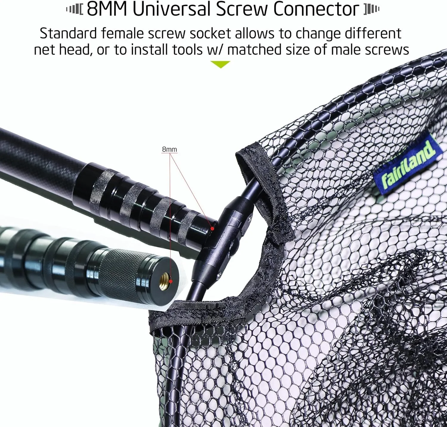 Maykay Long Handle Fishing Net with Extendable Carbon Pole and Collapsible Full Metal Hoop Telescopic Rubber Landing Net Up to 11ft