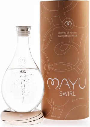 MAYU Swirl Structured Water Carafe - Innovative Vortex Technology Handblown Pitcher. Post Reverse Osmosis Filter Aerating Water Dispenser Stand 1.5 Liter| 51 Oz Dining Glass Jug Design (Earth Base)