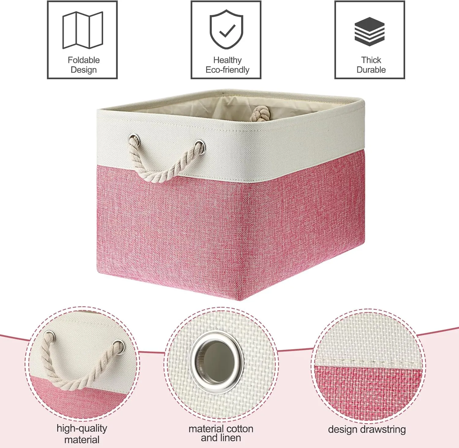 meekoo 8 Pack Collapsible Storage Bins Fabric Storage Bins Polyester Fabric Baskets with Handles Linen Closet Organizer for Shelf Home Closet Towels Toys(15 x 11 x 9.5 in,Pink White)