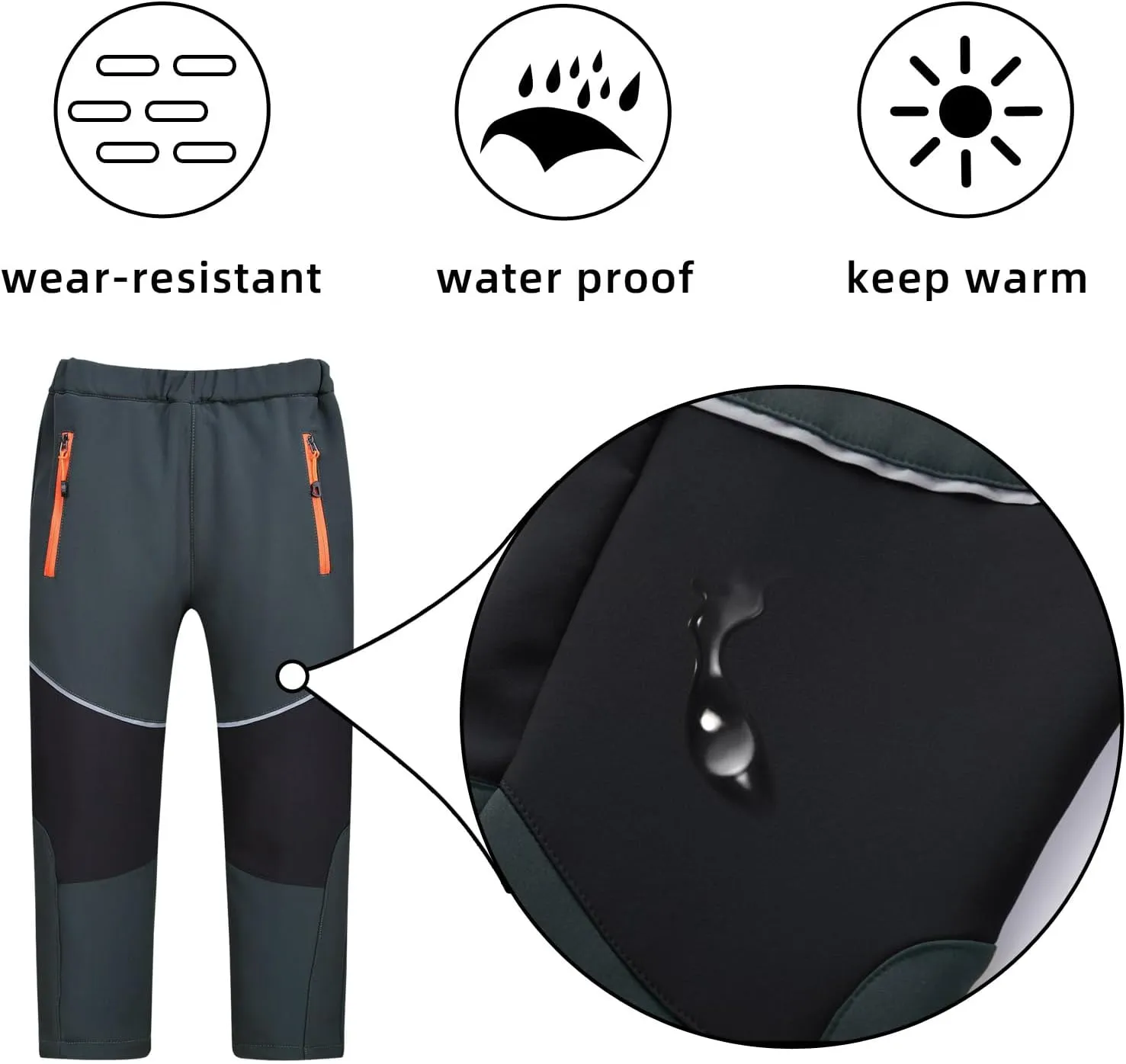 MEILONGER Boys Girls Softshell Hiking Pants Fleece Lined Skiing Snow Pants Kids Outdoor Trousers