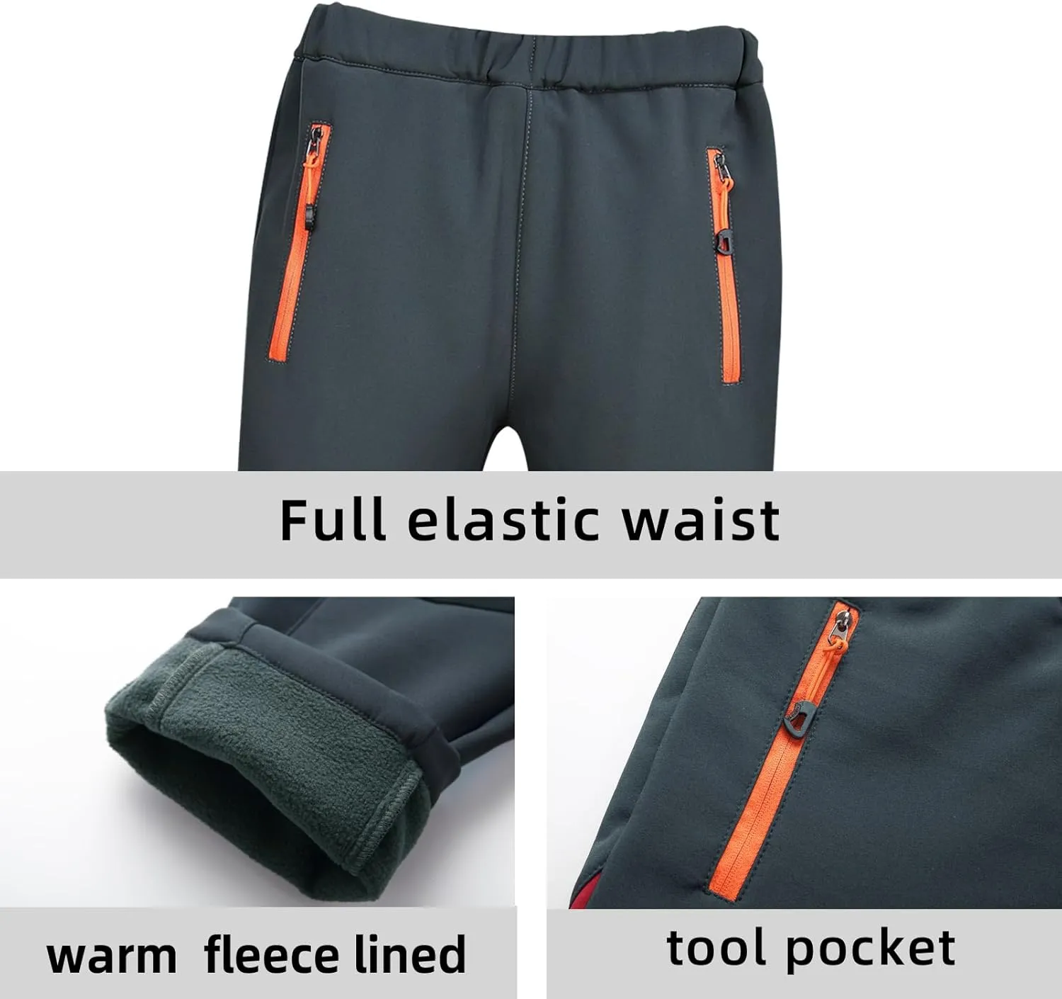 MEILONGER Boys Girls Softshell Hiking Pants Fleece Lined Skiing Snow Pants Kids Outdoor Trousers