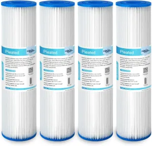 Membrane Solutions 50 Micron Pleated Polyester Sediment Water Filter 10"x2.5" Replacement Cartridge Universal Whole House Pre-Filter Compatible with W50PE, WFPFC3002, SPC-25-1050, FM-50-975 - 4 Pack