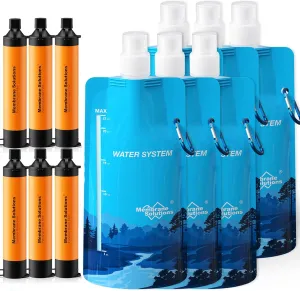 Membrane Solutions Squeezable Water Filtration System, Survival Water Purifier Kit, Portable Backpacking Gear Including Water Filter Straw and 23oz Collapsible Bottle for Hiking Camping Travel(6 6)