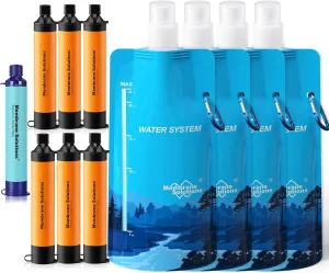 Membrane Solutions Squeezable Water Filtration System, Survival Water Purifier Kit, Portable Backpacking Gear Including Water Filter Straw and 23oz Collapsible Bottle for Hiking Camping Travel(7 4)