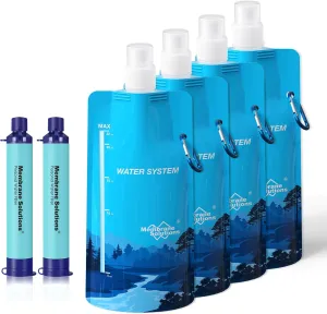 Membrane Solutions Squeeze Water Filtration System, Survival Water Purifier Kit, Portable Backpacking Gear for Hiking Camping Travel(2 4)