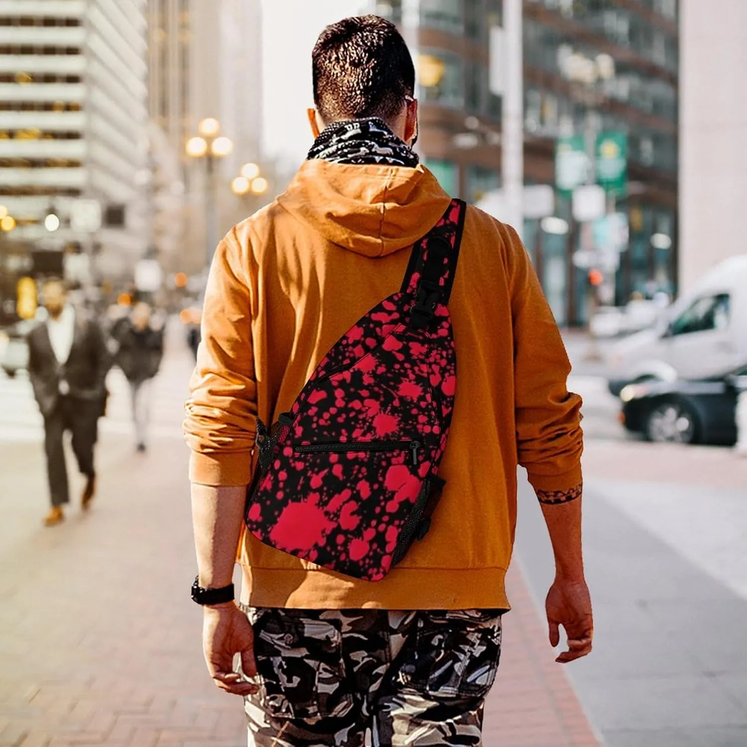 Men Sling Backpack Collapsible Durable Shoulder Crossbody Bag Chest Pack - Classic Horror Blood Splatter Black Art Anti-Theft Multipurpose Daypack Bag With Adjustable Shoulder Strap