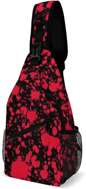 Men Sling Backpack Collapsible Durable Shoulder Crossbody Bag Chest Pack - Classic Horror Blood Splatter Black Art Anti-Theft Multipurpose Daypack Bag With Adjustable Shoulder Strap