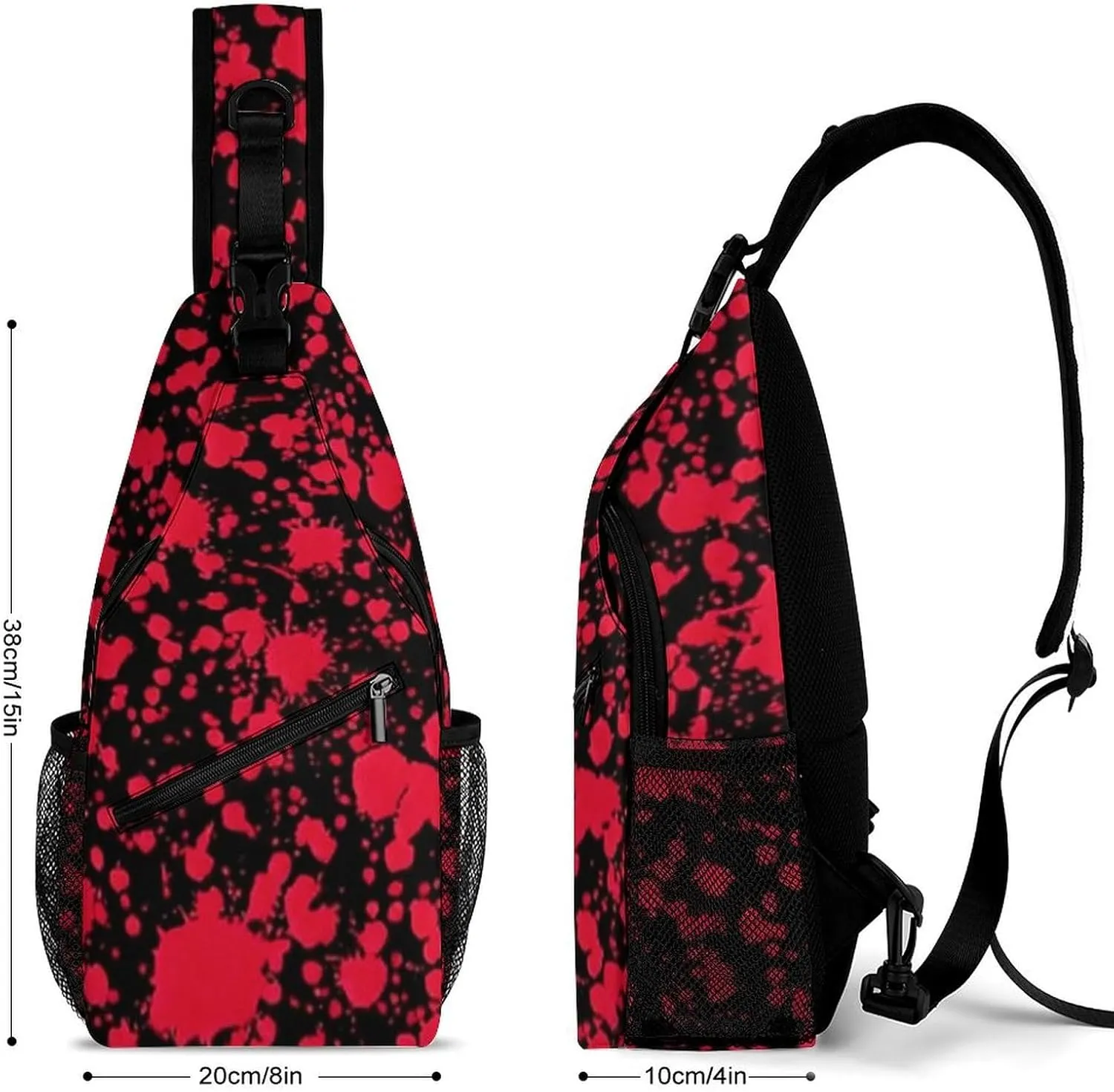 Men Sling Backpack Collapsible Durable Shoulder Crossbody Bag Chest Pack - Classic Horror Blood Splatter Black Art Anti-Theft Multipurpose Daypack Bag With Adjustable Shoulder Strap